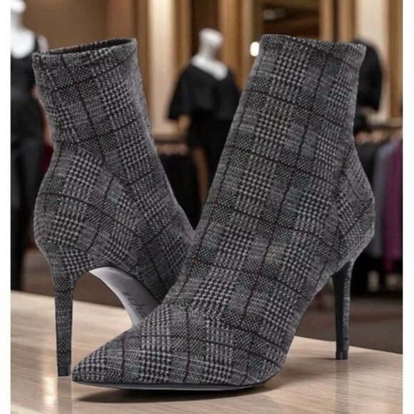 Glen Check Plaid Charles David Ankle Boots Booties Amstel 2 Preppy 7.5 M Heels - Picture 1 of 6